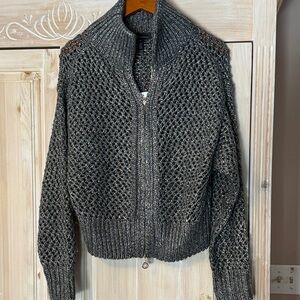 White House Black Market Charcoal Knit Sweater Open Weave